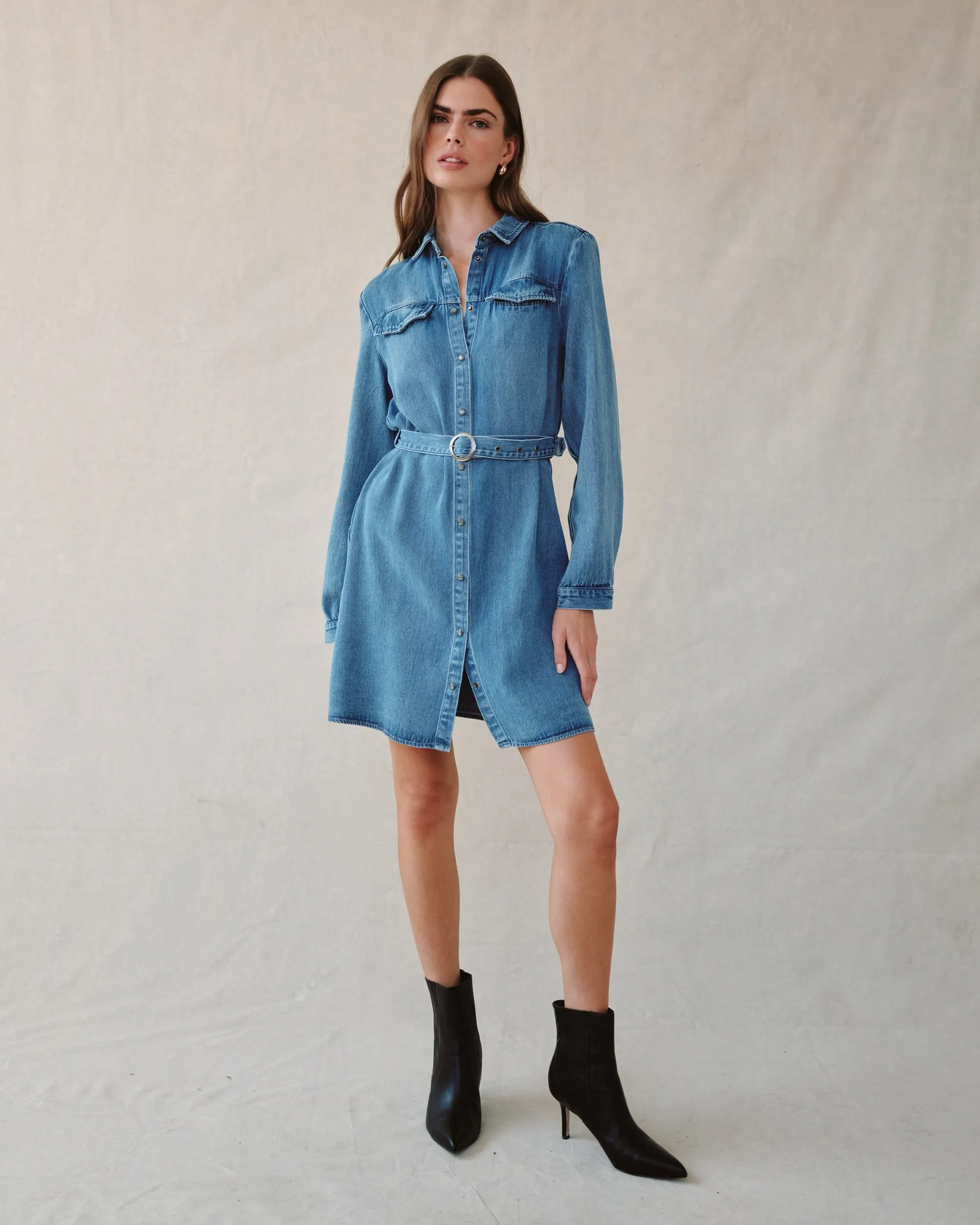 Flap Pocket Belted Shirt Dress - Medium Vintage Wash sold by Bella Dahl product image thumbnail 3