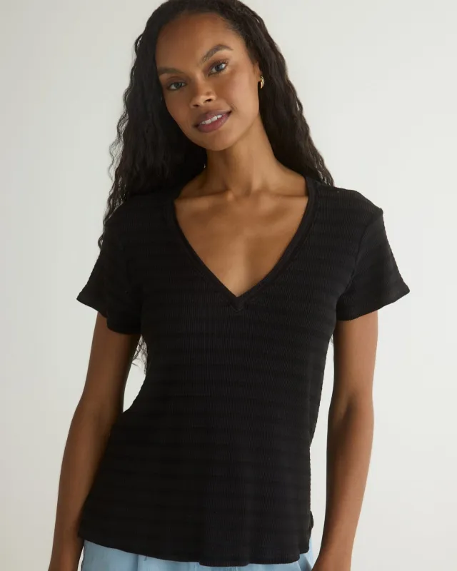 Side Slit V-Neck Tee - Black sold by Bella Dahl