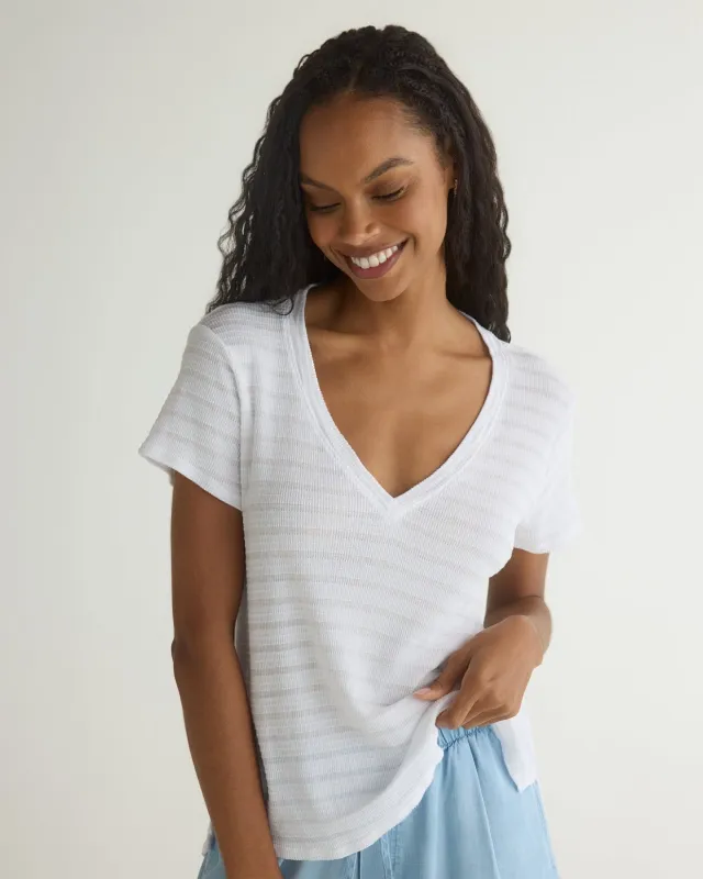 Side Slit V-Neck Tee - White sold by Bella Dahl