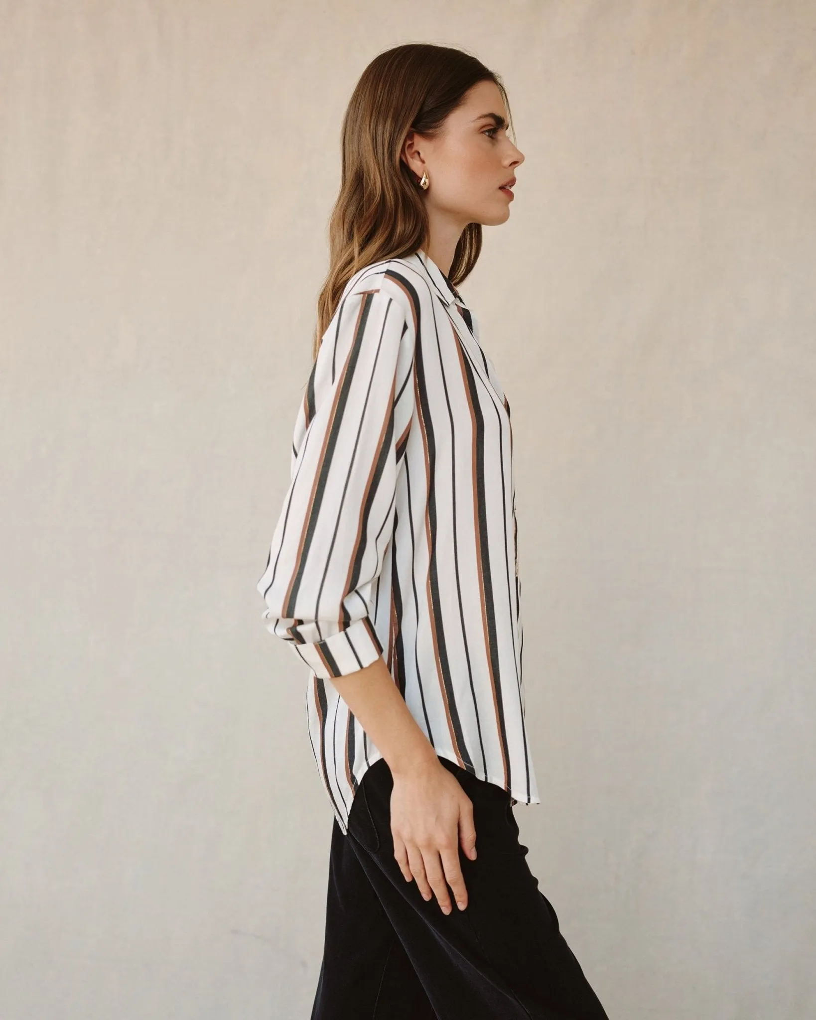 Boyfriend Button Down- Autumn Lurex Stripe sold by Bella Dahl product image thumbnail 4