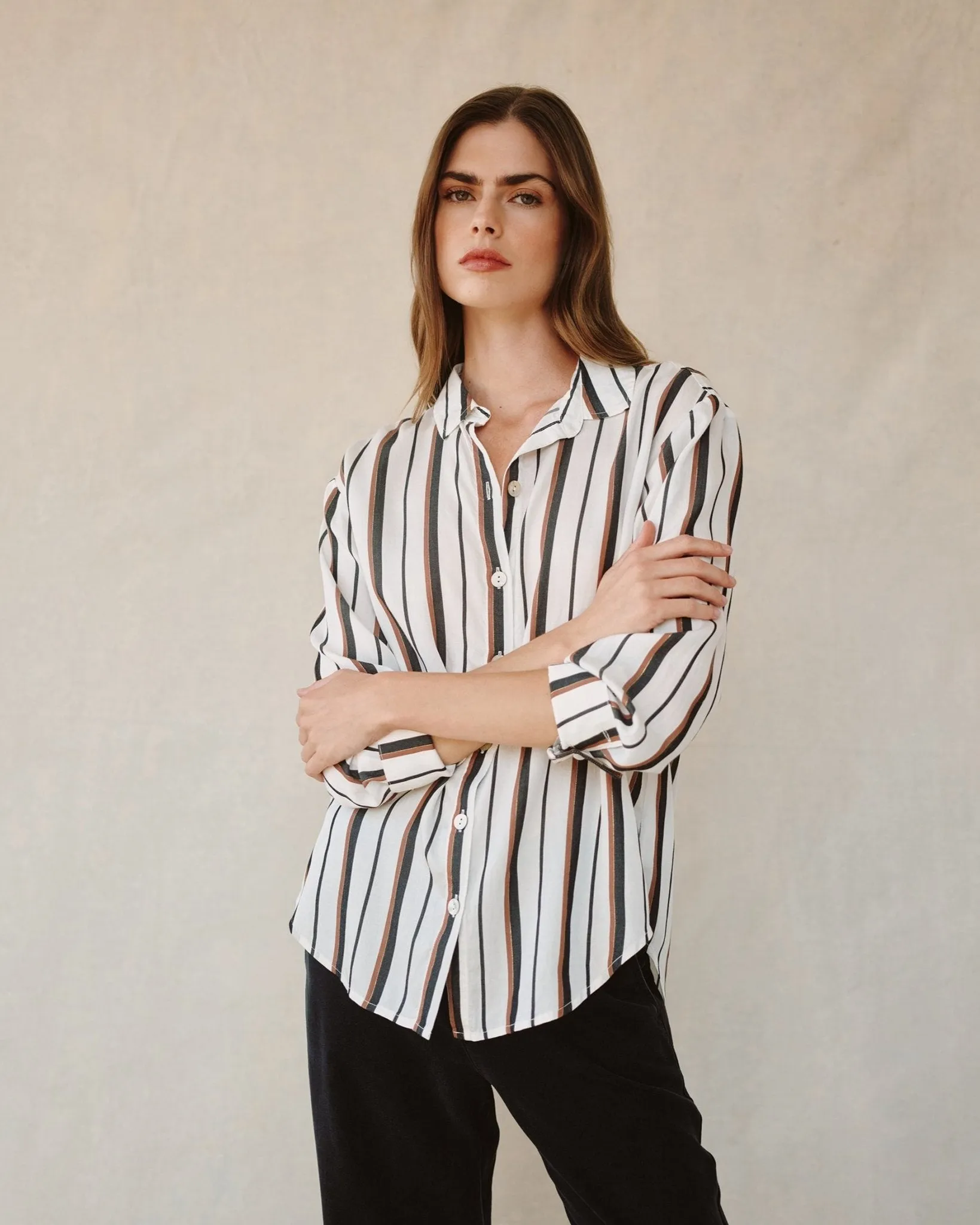 Boyfriend Button Down- Autumn Lurex Stripe sold by Bella Dahl