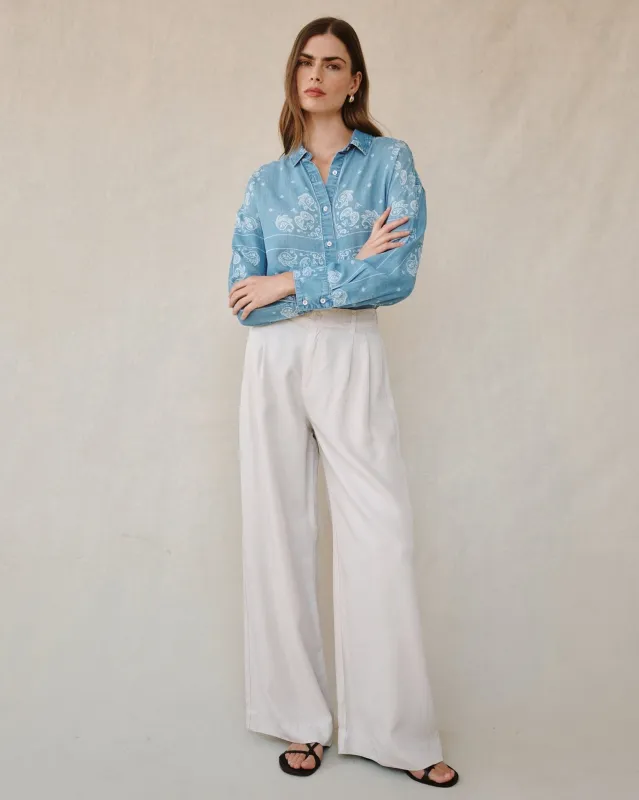 Double Pleated Wide Leg High Waist Pant- Ivory Stone sold by Bella Dahl
