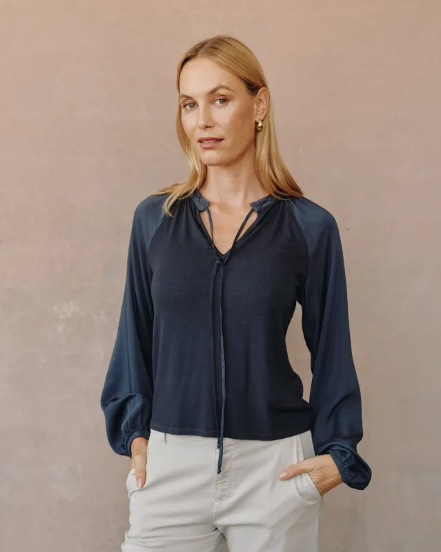 Long Sleeve Raglan Mixed Shirt- Obsidian Stone sold by Bella Dahl