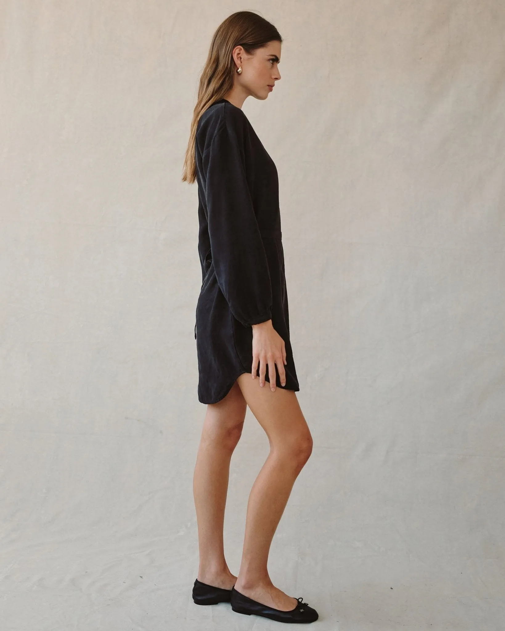 Long Sleeve Belted Mini Dress - Black sold by Bella Dahl product image thumbnail 3