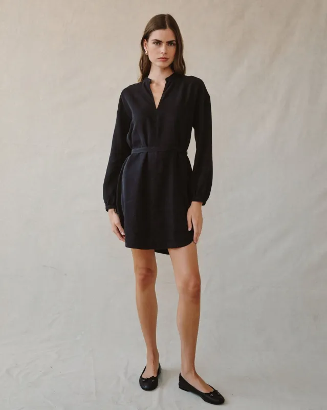 Long Sleeve Belted Mini Dress - Black sold by Bella Dahl