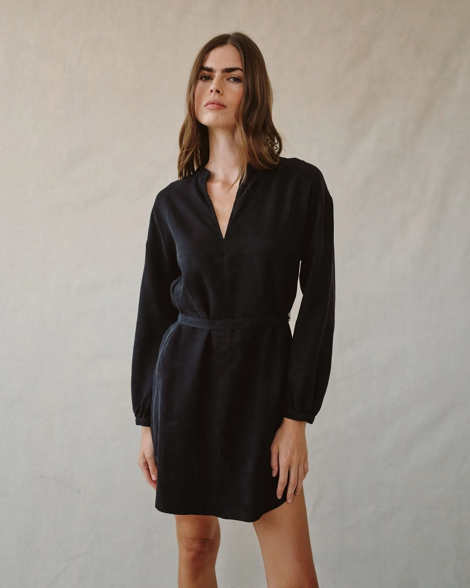 Long Sleeve Belted Mini Dress - Black sold by Bella Dahl product image thumbnail 2