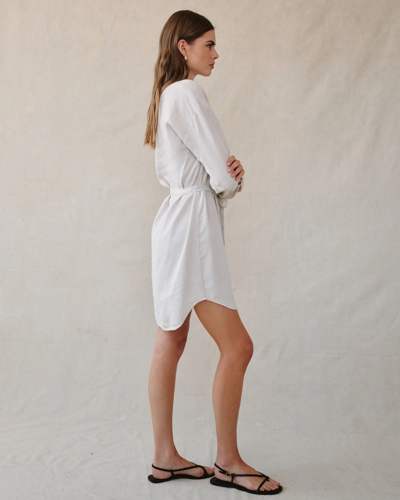 Long Sleeve Belted Mini Dress - Ivory Stone sold by Bella Dahl product image thumbnail 4