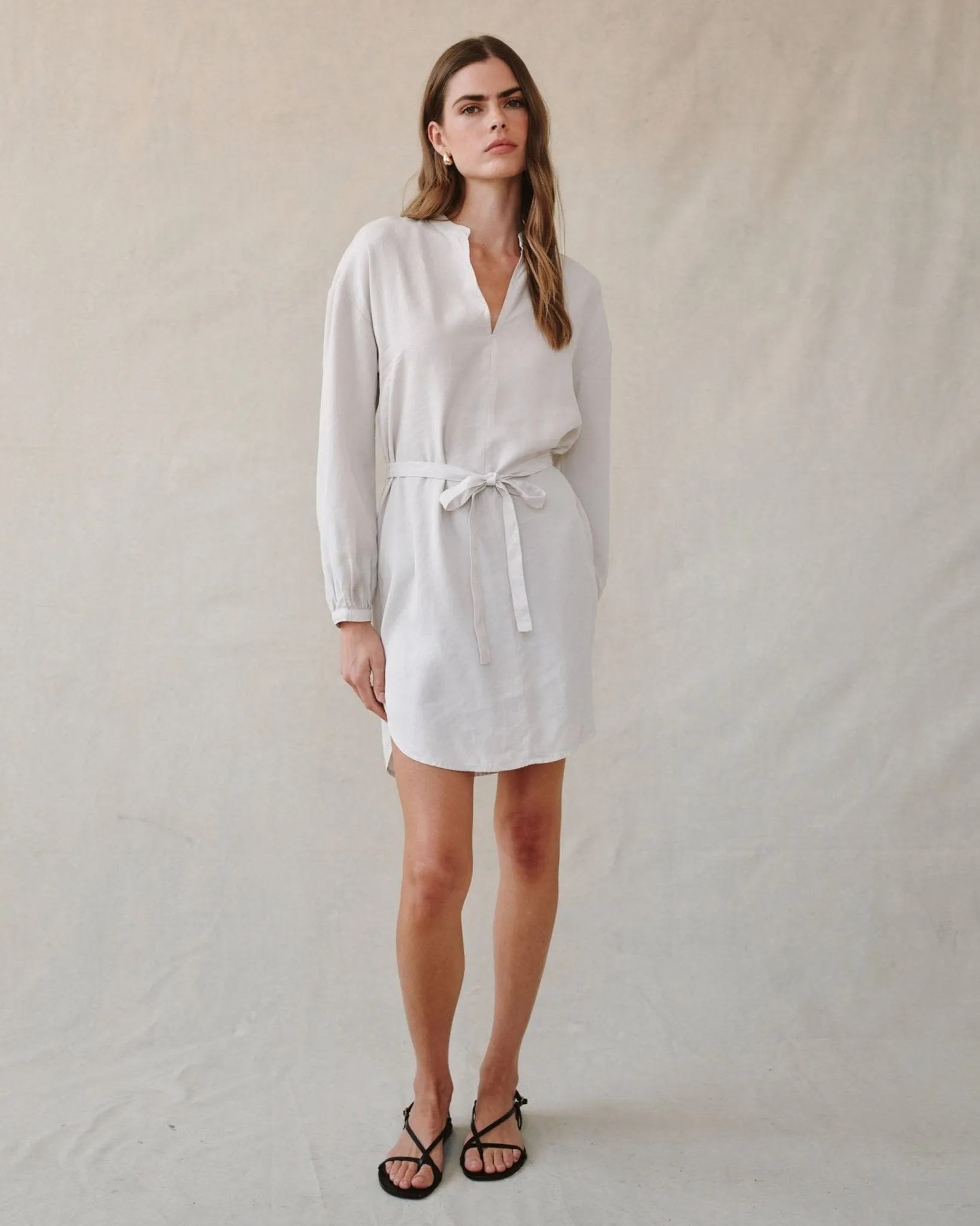 Long Sleeve Belted Mini Dress - Ivory Stone sold by Bella Dahl