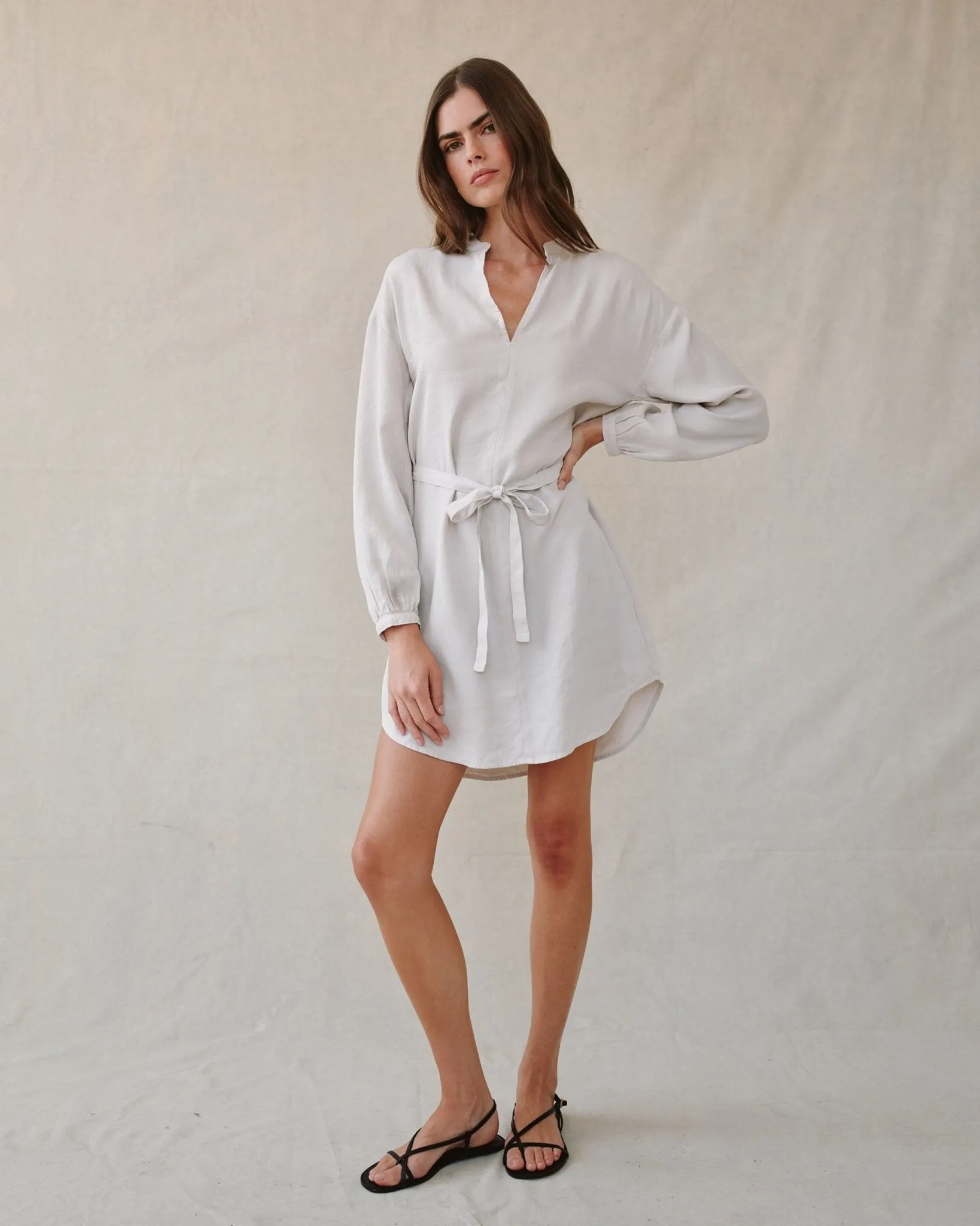 Long Sleeve Belted Mini Dress - Ivory Stone sold by Bella Dahl product image thumbnail 2