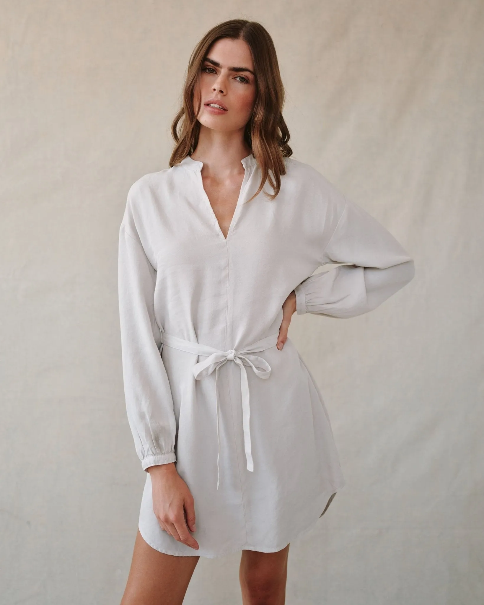 Long Sleeve Belted Mini Dress - Ivory Stone sold by Bella Dahl product image thumbnail 3