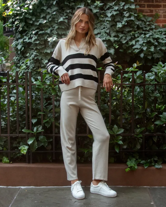 Side Stripe Straight Leg Pant- Oat & Black sold by Bella Dahl