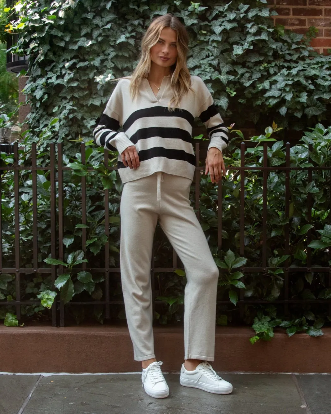 Side Stripe Straight Leg Pant- Oat & Black sold by Bella Dahl