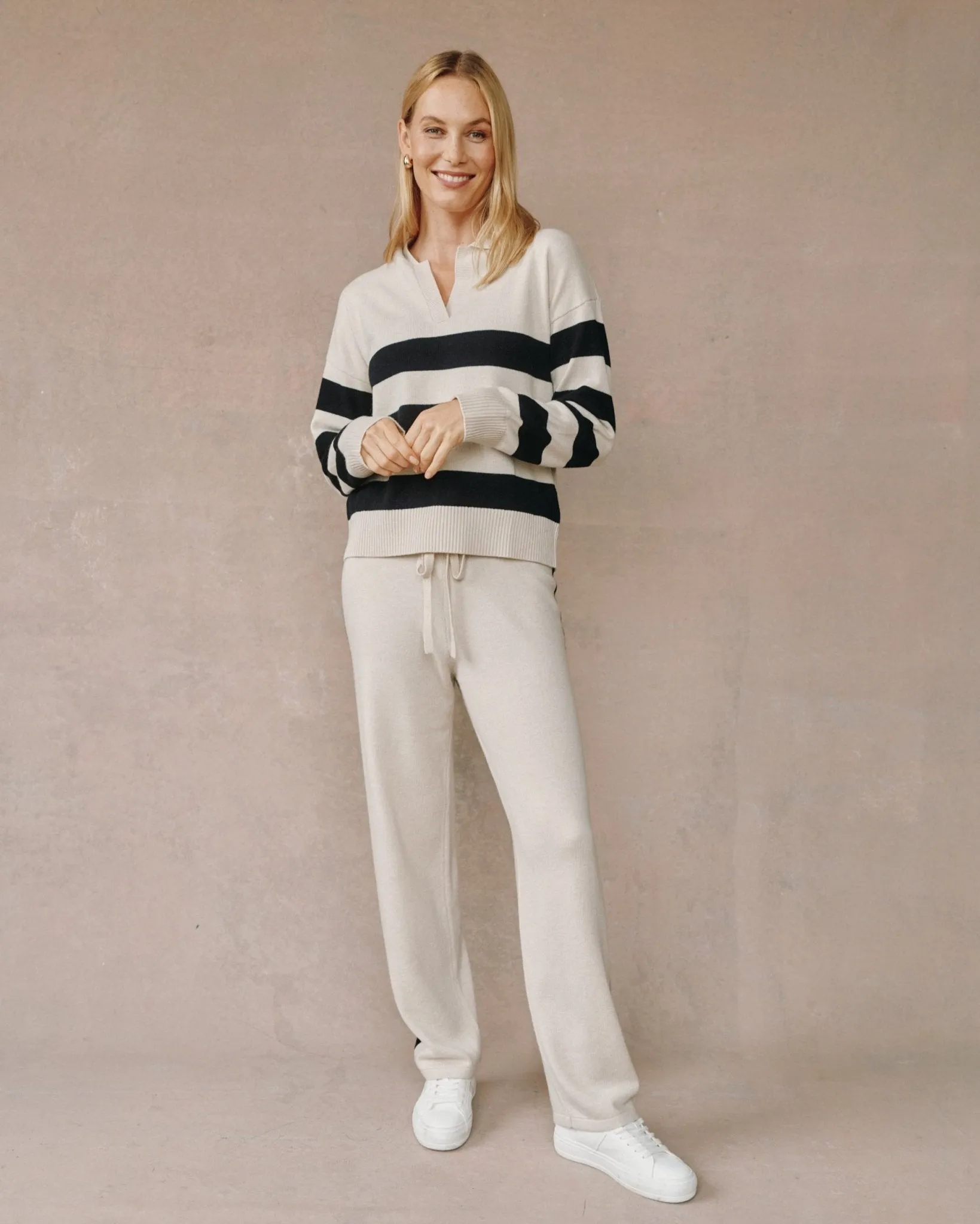 Stripe Placket Pullover Sweater- Oat & Black sold by Bella Dahl product image thumbnail 2