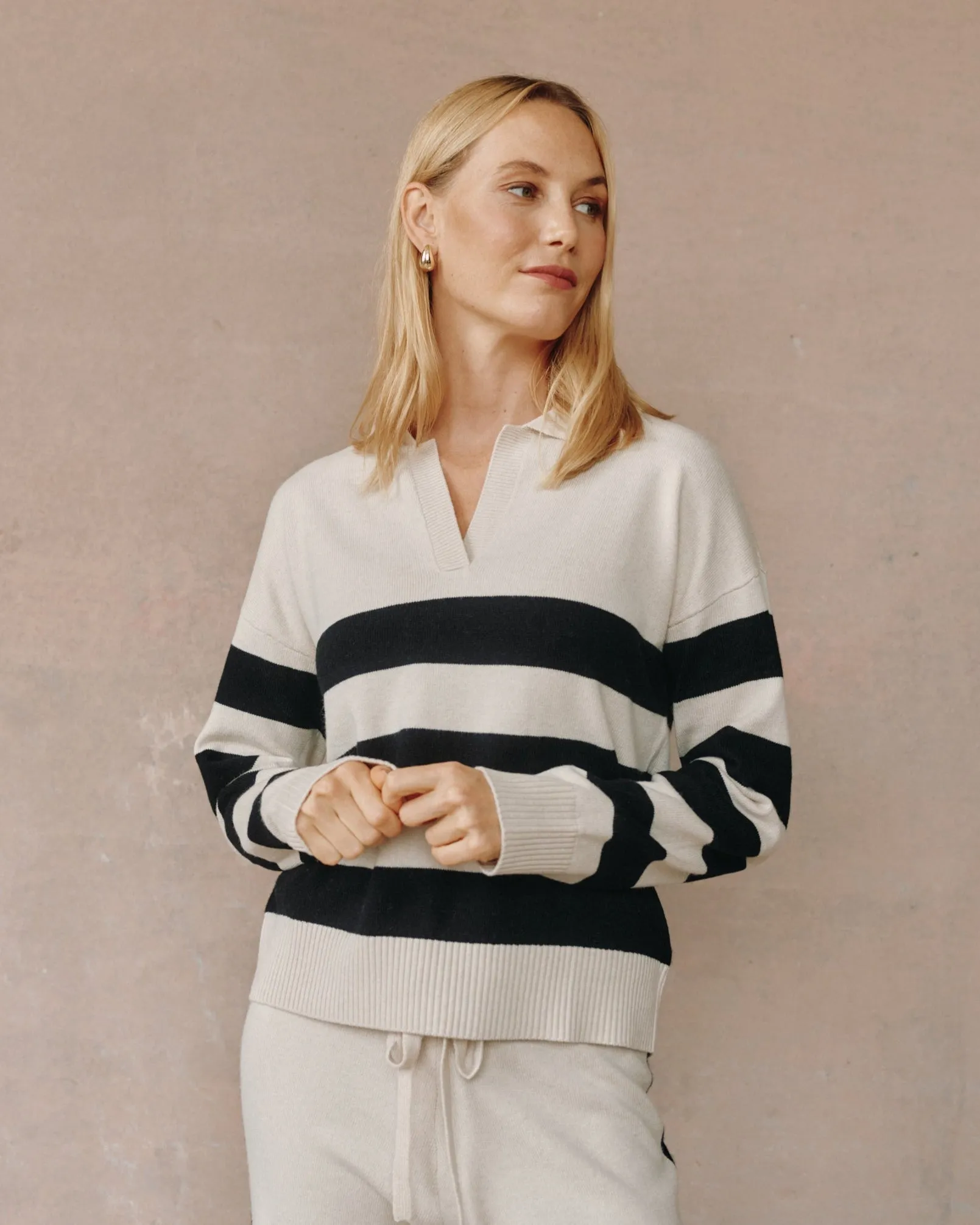Stripe Placket Pullover Sweater- Oat & Black sold by Bella Dahl product image thumbnail 3
