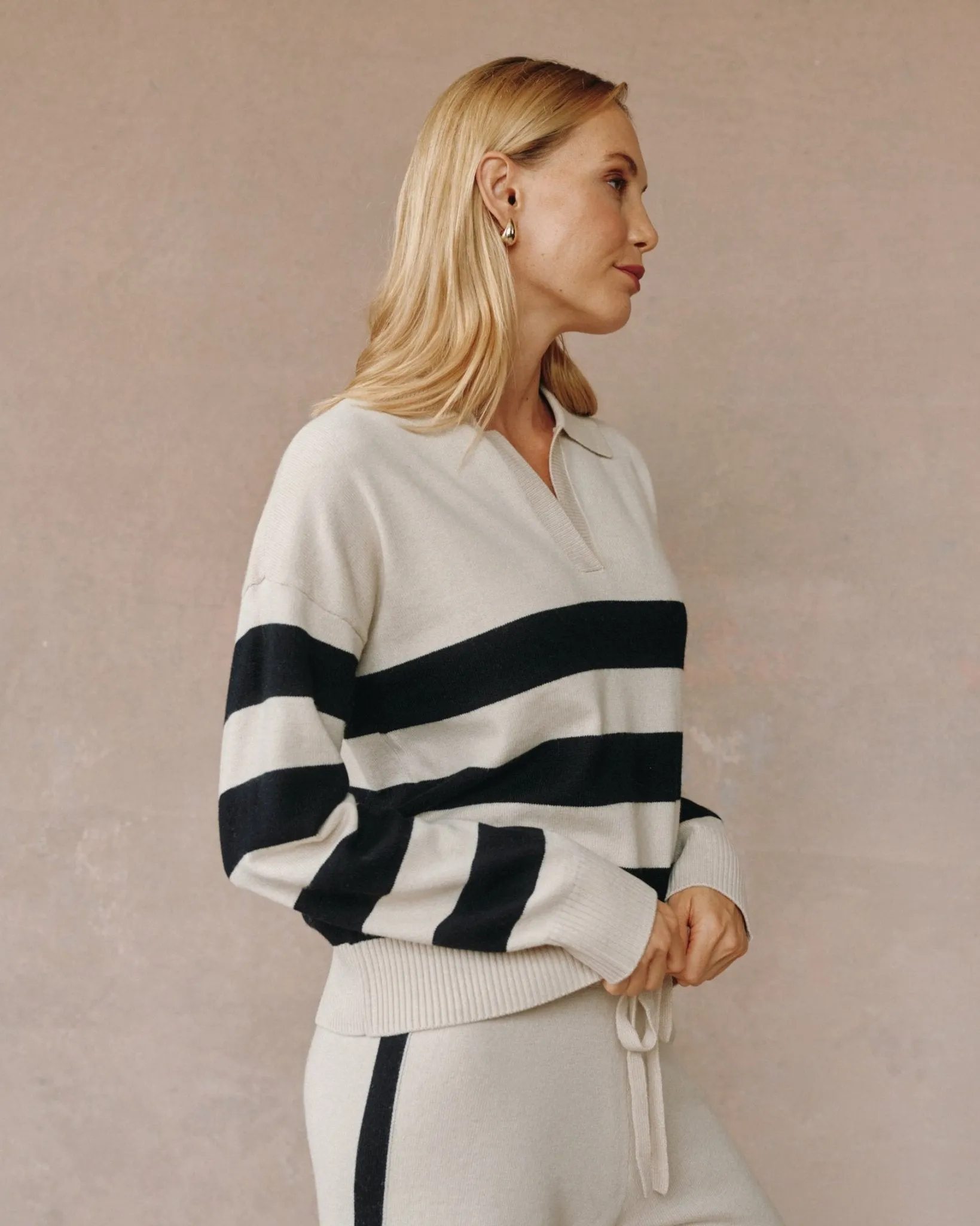 Stripe Placket Pullover Sweater- Oat & Black sold by Bella Dahl product image thumbnail 4