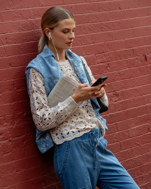 Crochet Crew Neck Sweater- Soft Almond made by Bella Dahl