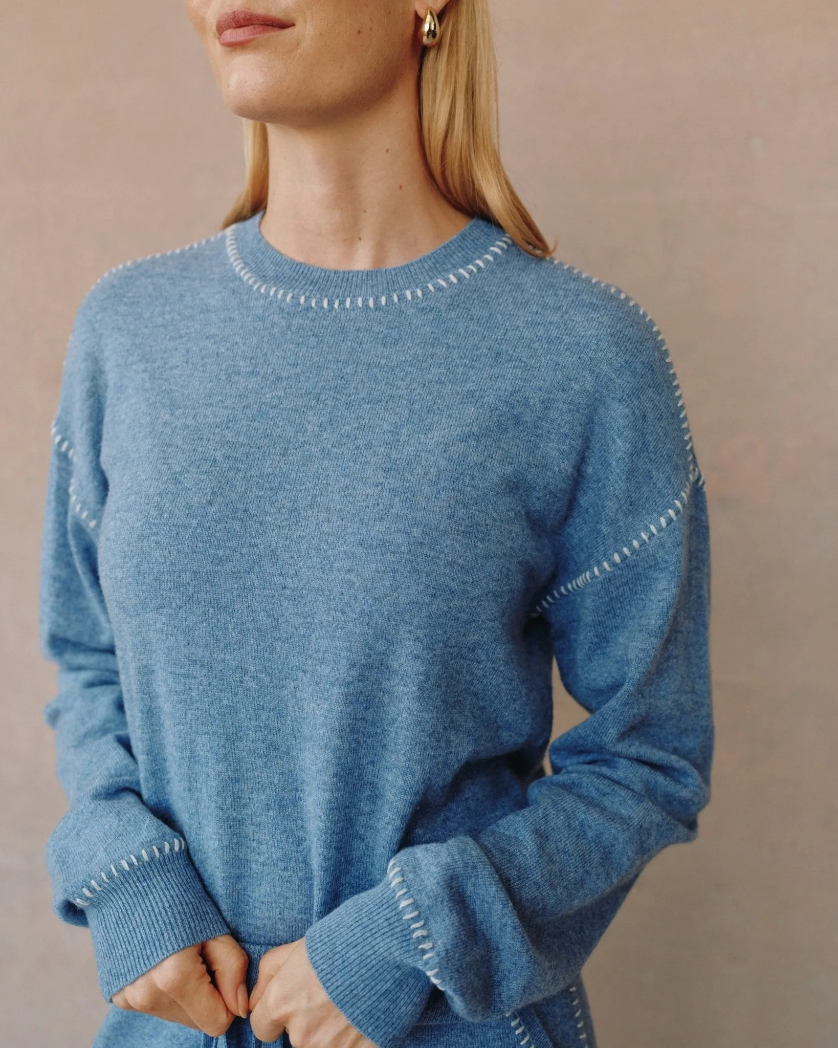 Whip Stitched Crew Neck Sweater - Heather Blue sold by Bella Dahl product image thumbnail 5