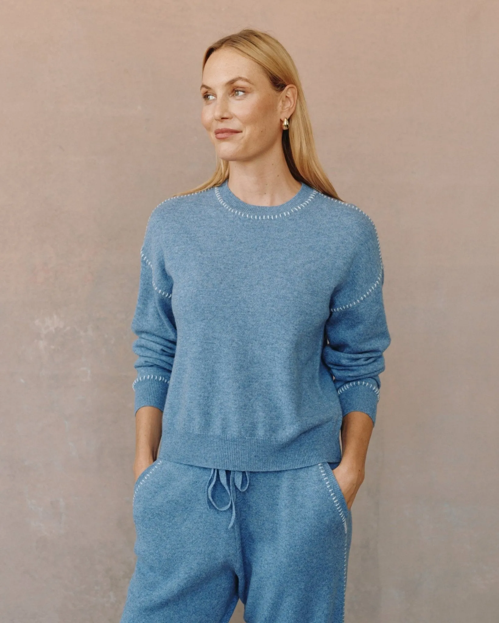 Whip Stitched Crew Neck Sweater - Heather Blue sold by Bella Dahl product image thumbnail 2