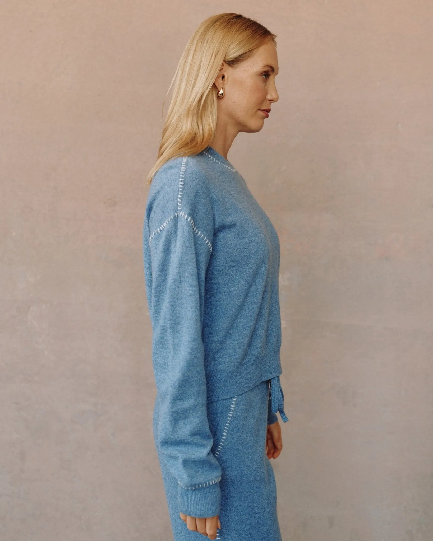 Whip Stitched Crew Neck Sweater - Heather Blue sold by Bella Dahl product image thumbnail 3