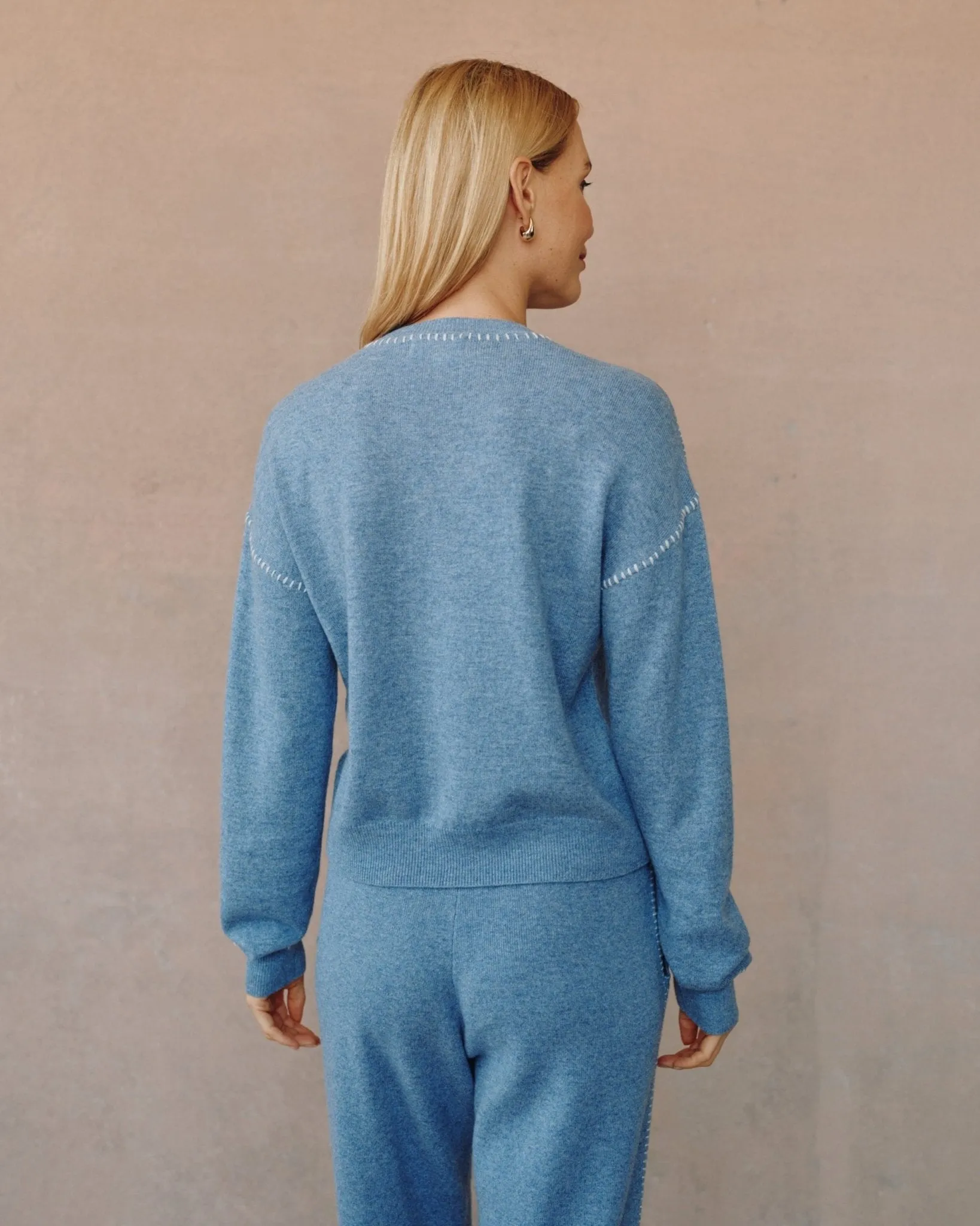 Whip Stitched Crew Neck Sweater - Heather Blue sold by Bella Dahl product image thumbnail 4
