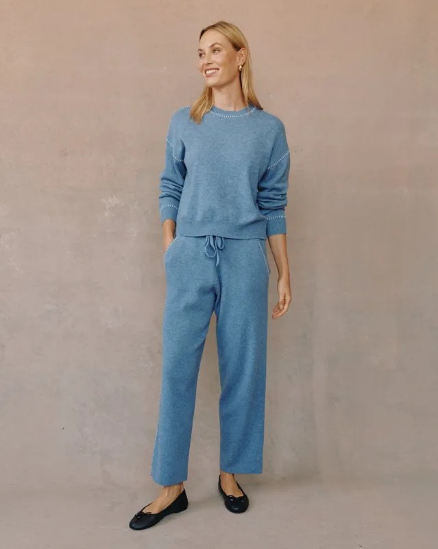 Whip Stitched Crew Neck Sweater - Heather Blue sold by Bella Dahl