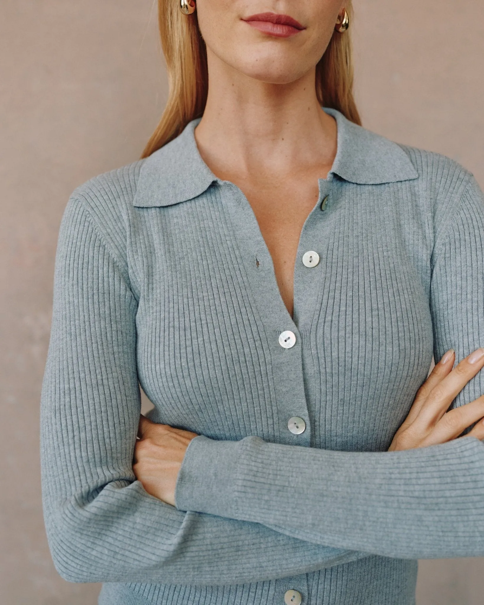 Collared Button Down Sweater - Heather Grey sold by Bella Dahl product image thumbnail 4