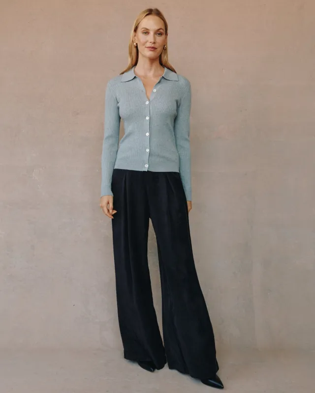 Collared Button Down Sweater - Heather Grey sold by Bella Dahl