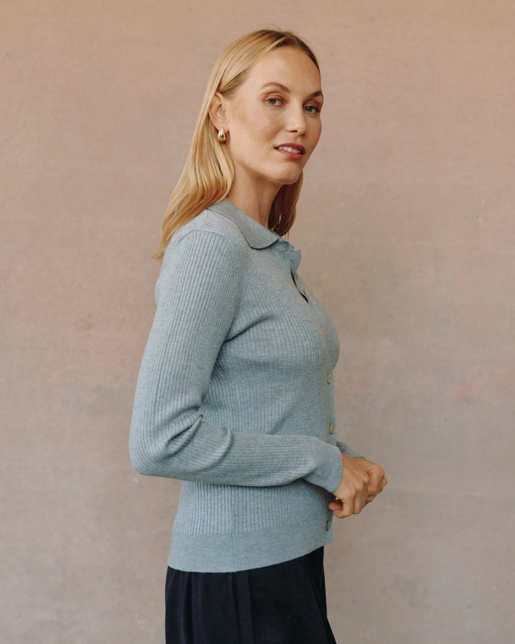 Collared Button Down Sweater - Heather Grey sold by Bella Dahl product image thumbnail 5