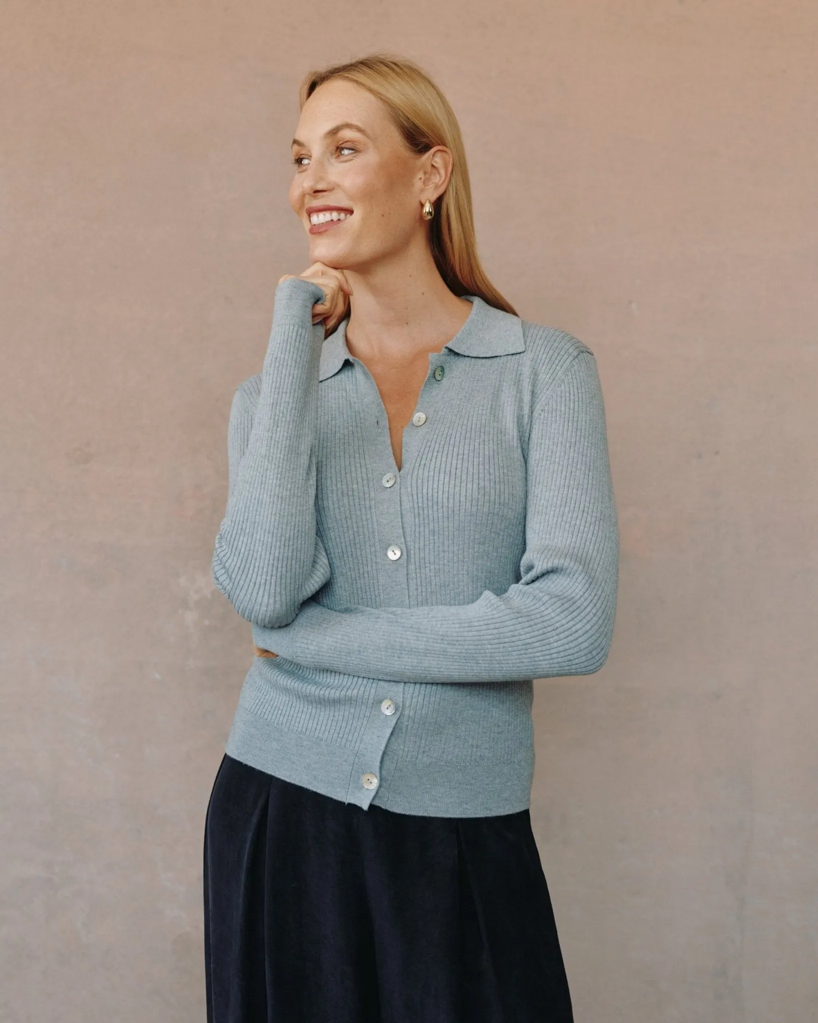 Collared Button Down Sweater - Heather Grey sold by Bella Dahl product image thumbnail 2