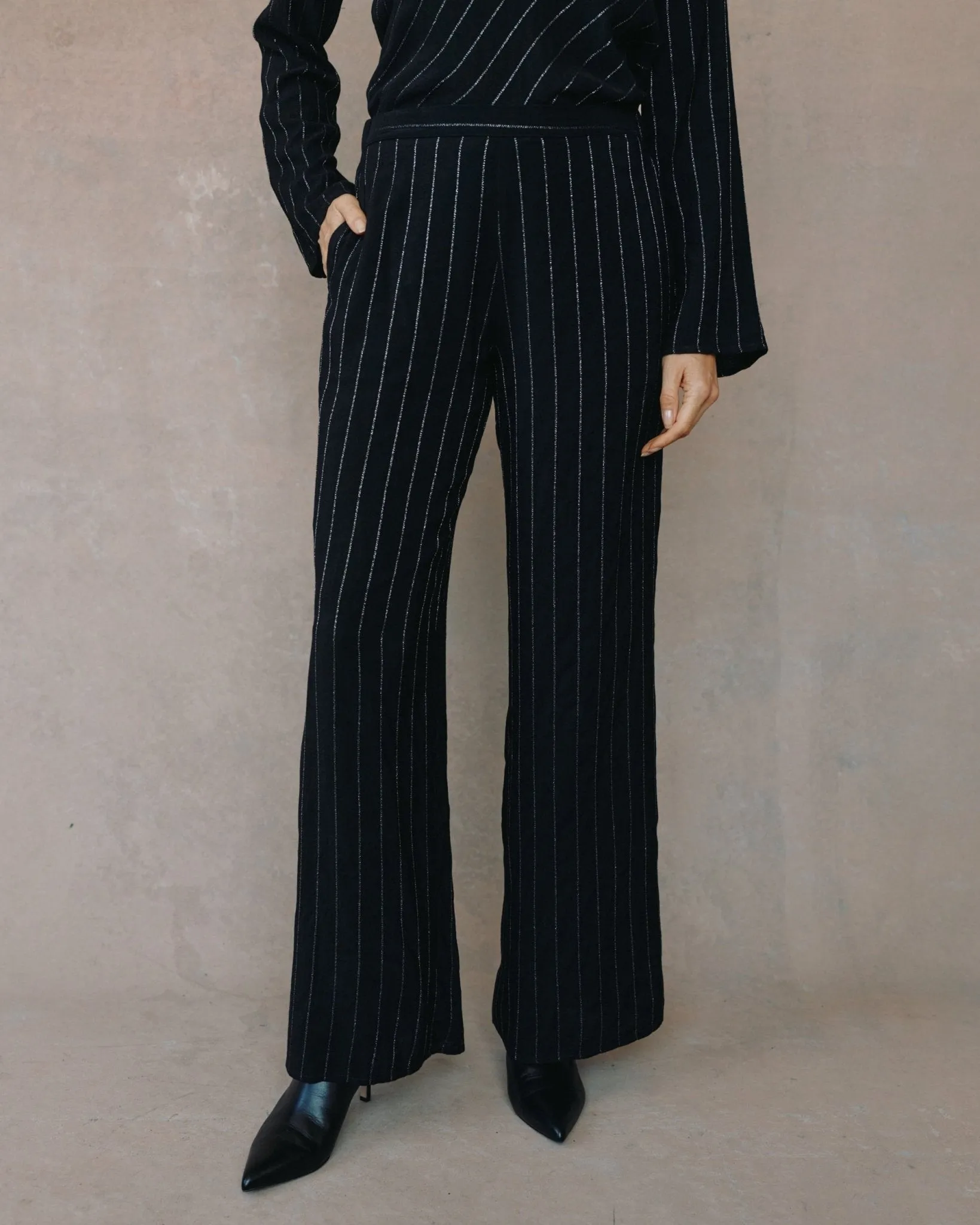 Elastic Back Wide Leg Pant - Black Lurex Stripe sold by Bella Dahl product image thumbnail 2