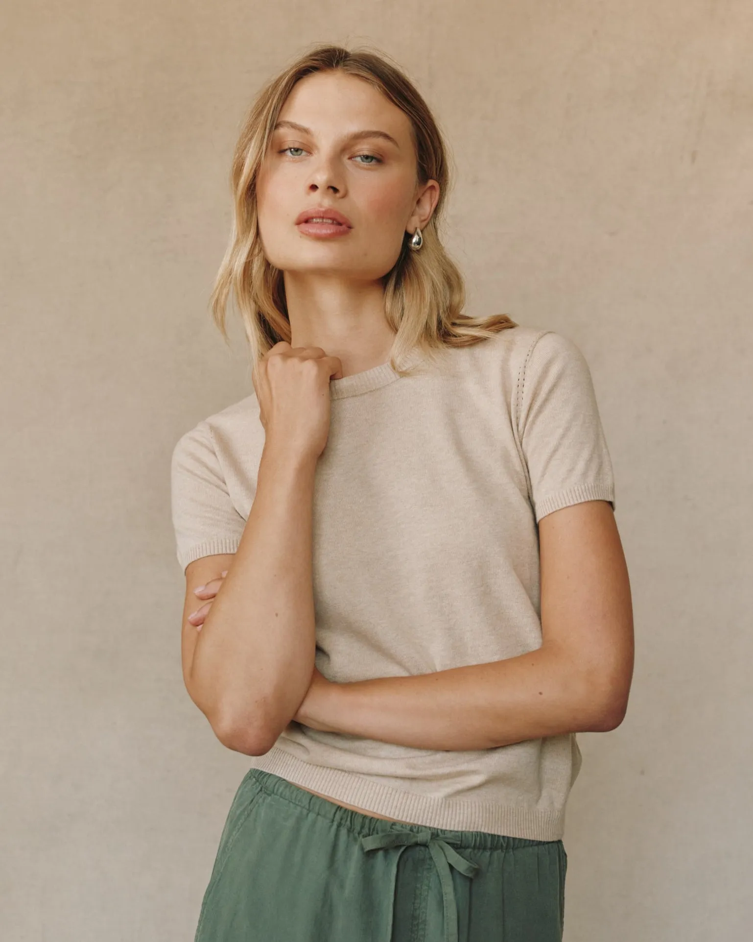 Short Sleeve Crew Neck Knit Top - Sable Sand sold by Bella Dahl