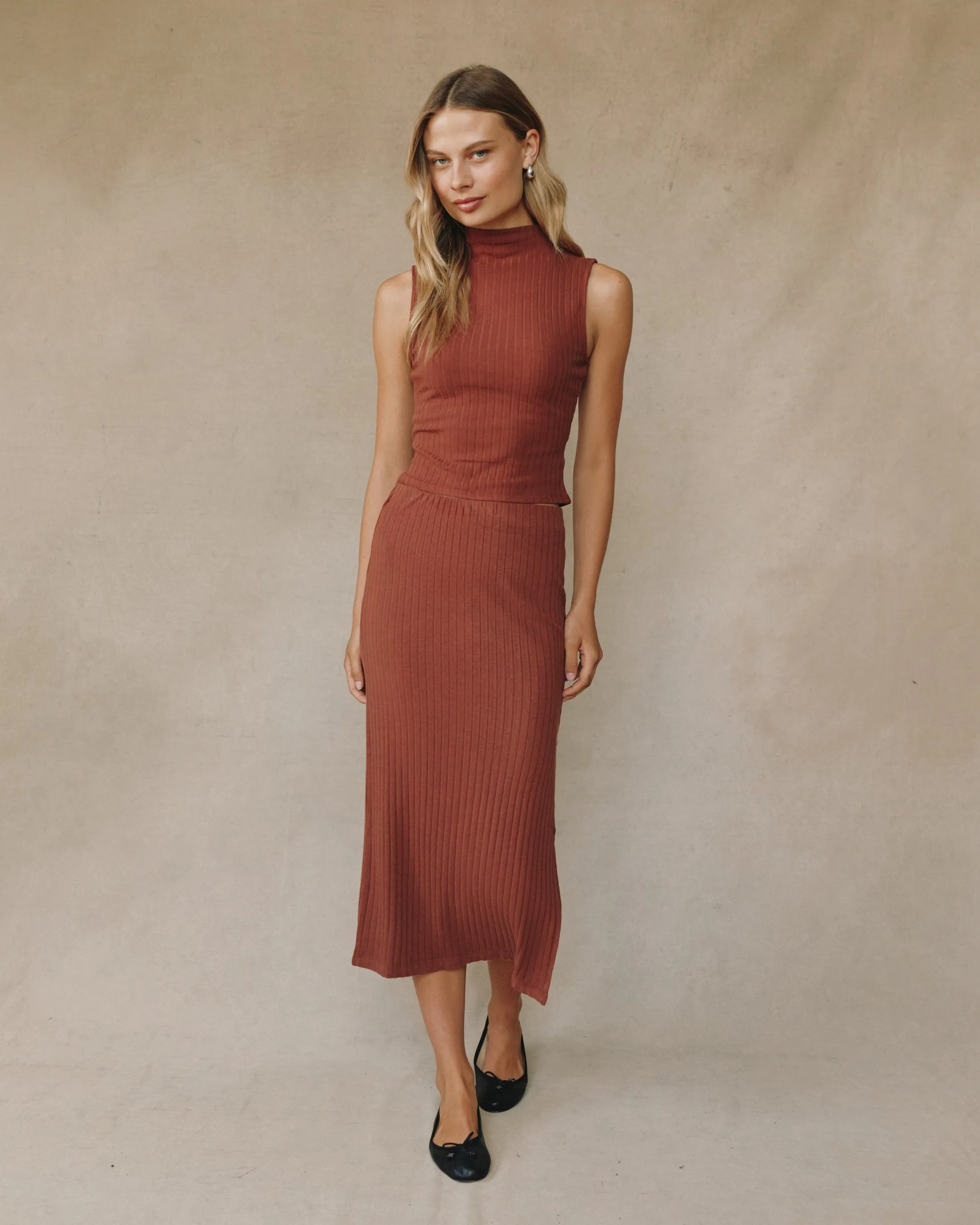 Rib Mock Neck Top - Autumn Amber sold by Bella Dahl