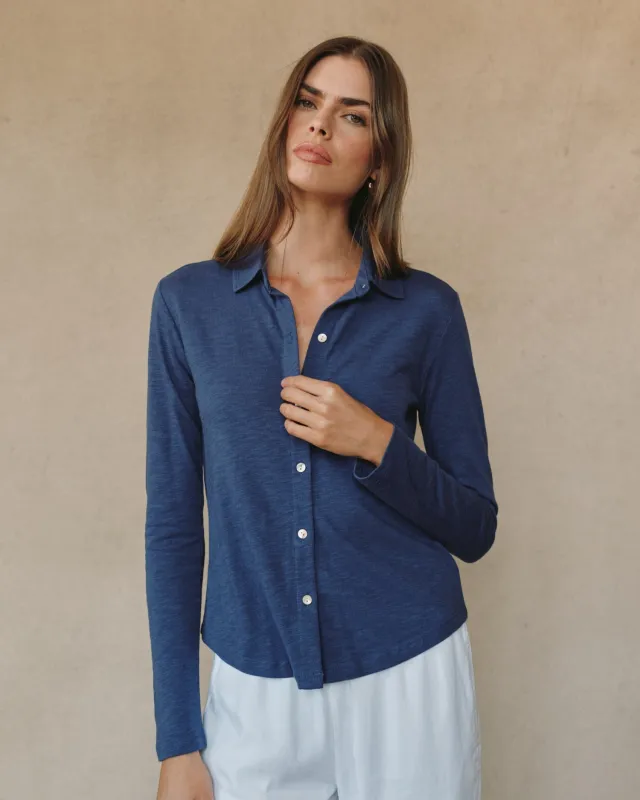 Long Sleeve Knit Button Down - Hudson Blue sold by Bella Dahl