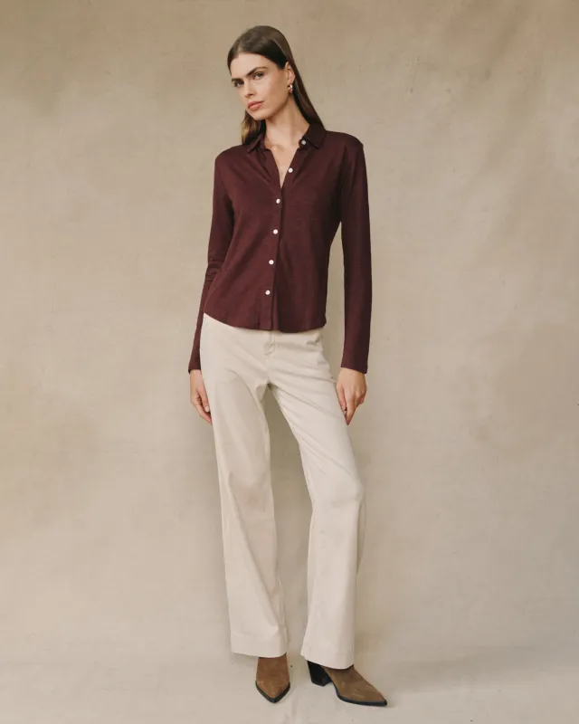 Long Sleeve Knit Button Down - Pinot Noir sold by Bella Dahl