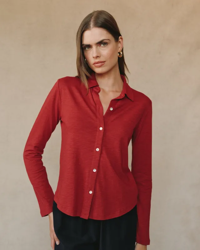 Long Sleeve Knit Button Down - Ruby Red sold by Bella Dahl