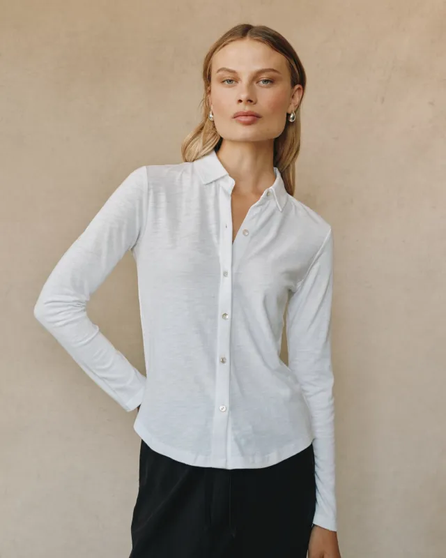 Long Sleeve Knit Button Down - White sold by Bella Dahl