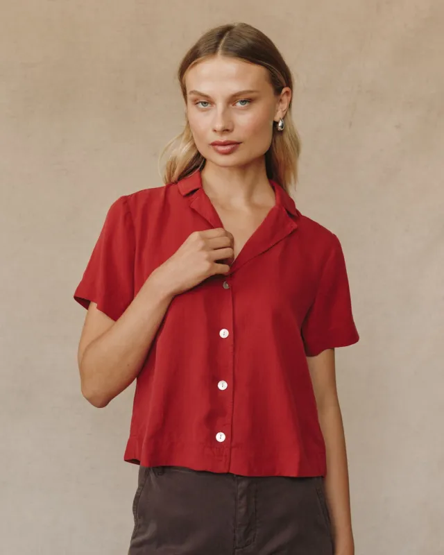 Short Sleeve Flowy Button Down - Ruby Red sold by Bella Dahl