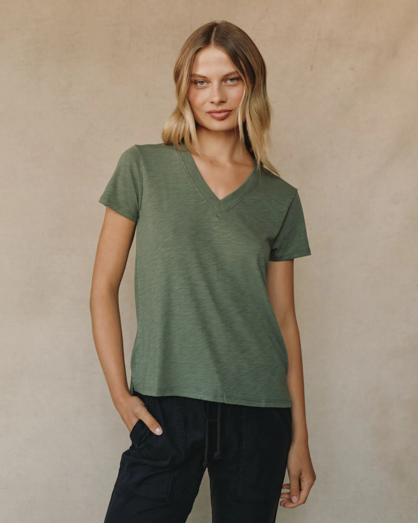 Side Slit V Neck Tee - Fernwood sold by Bella Dahl
