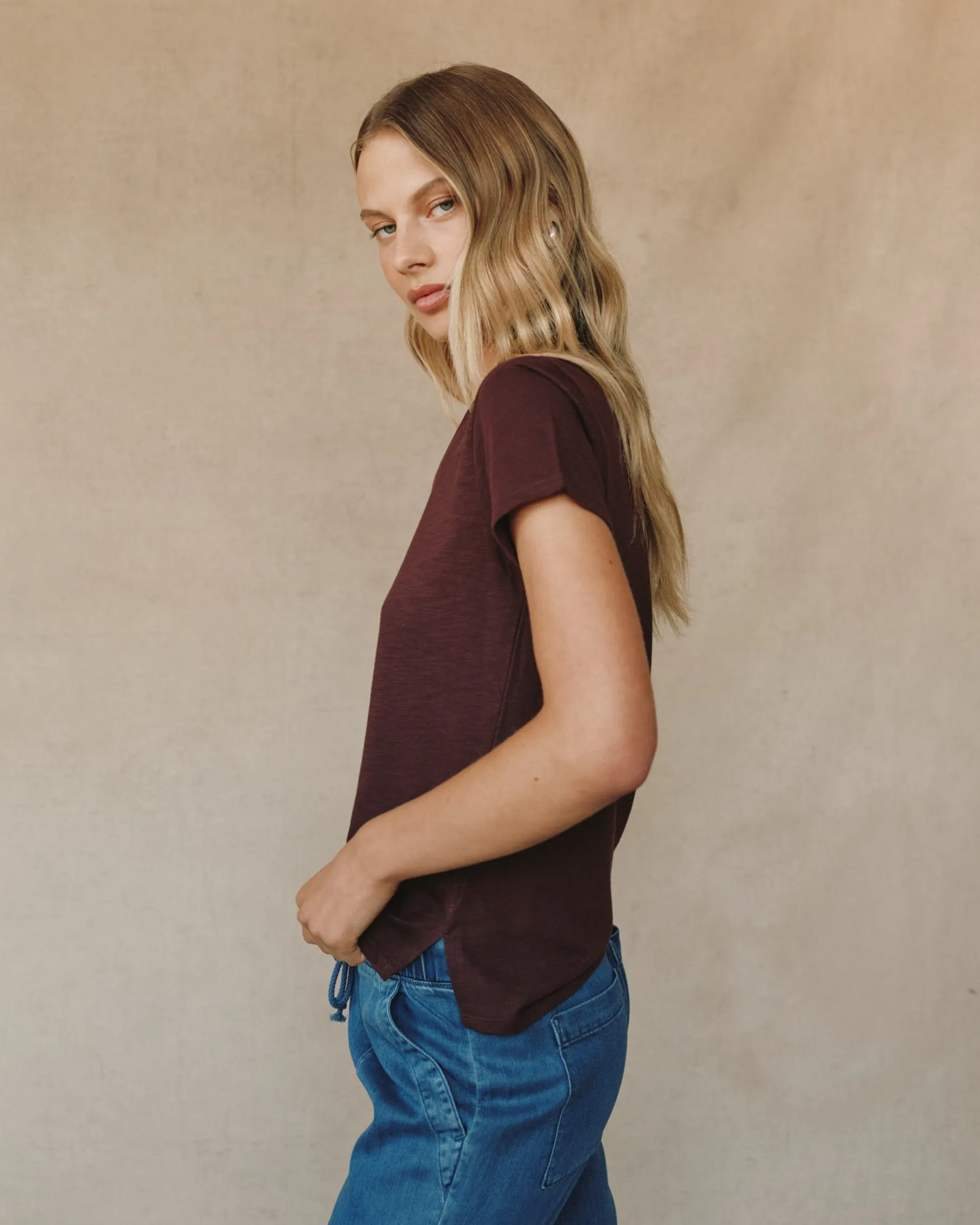 Side Slit V Neck Tee - Pinot Noir sold by Bella Dahl product image thumbnail 3