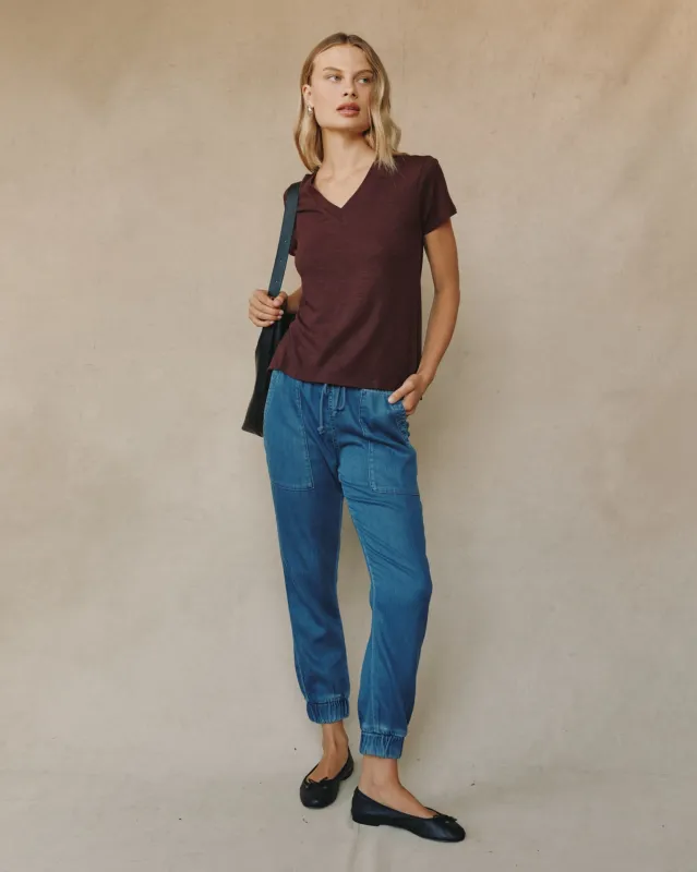 Side Slit V Neck Tee - Pinot Noir sold by Bella Dahl