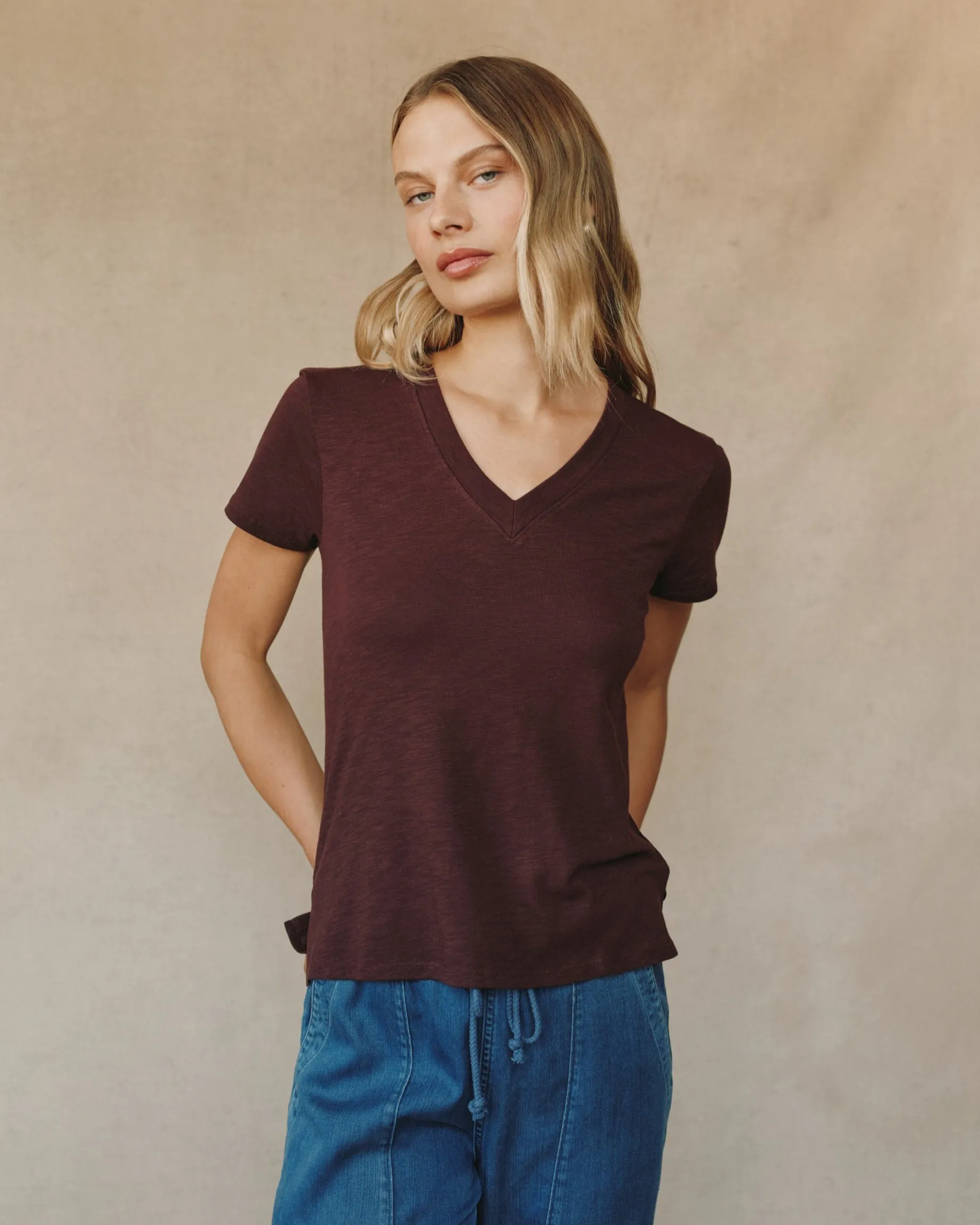 Side Slit V Neck Tee - Pinot Noir sold by Bella Dahl product image thumbnail 2