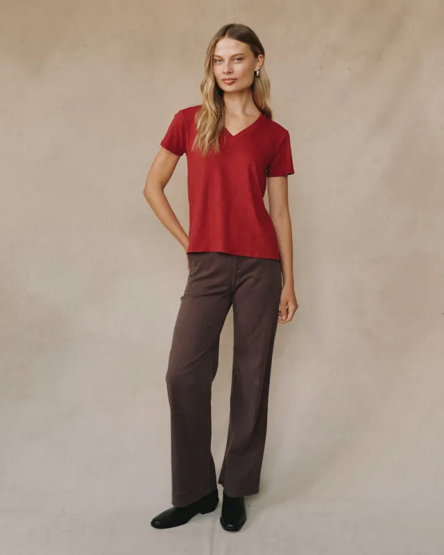 Side Slit V Neck Tee - Ruby Red sold by Bella Dahl