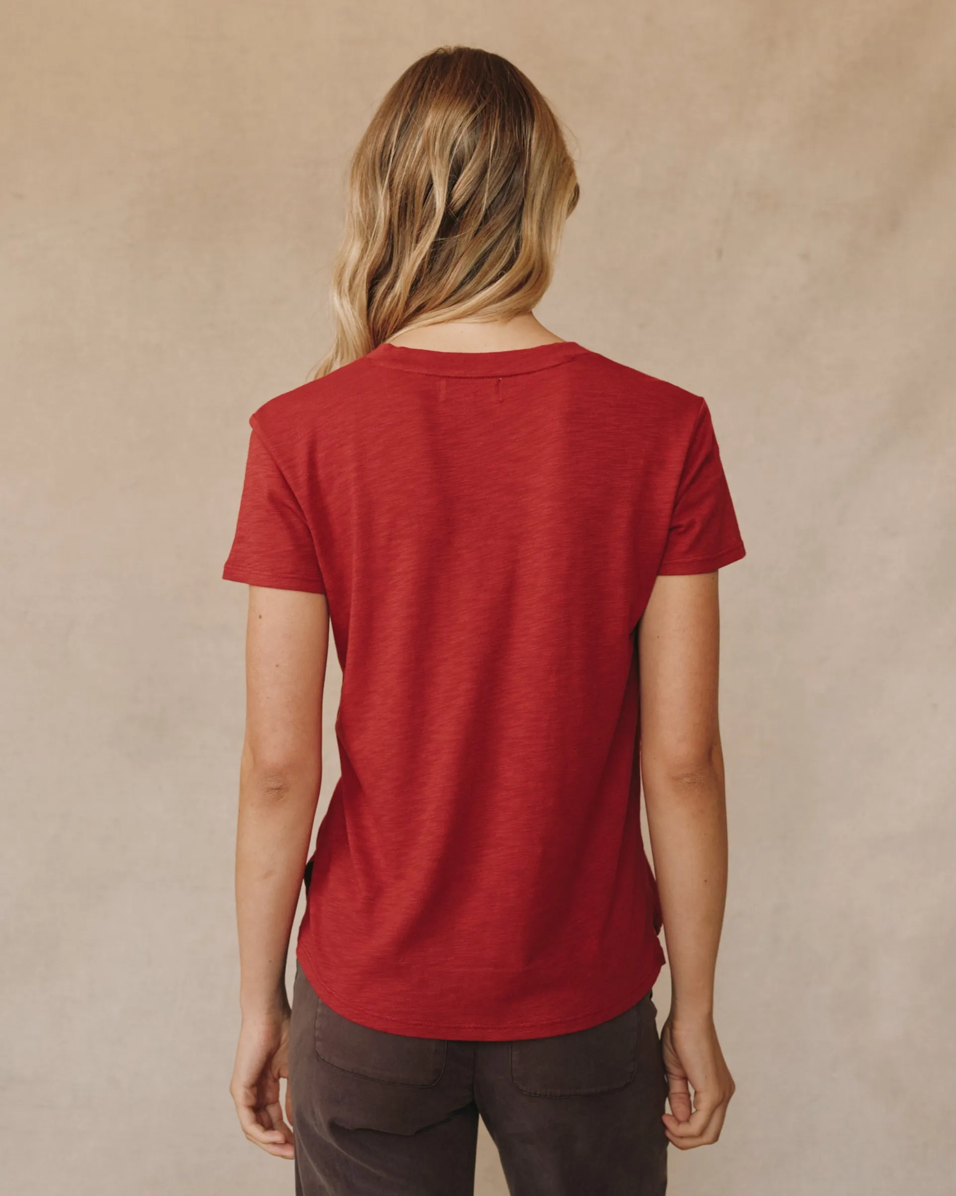Side Slit V Neck Tee - Ruby Red sold by Bella Dahl product image thumbnail 5