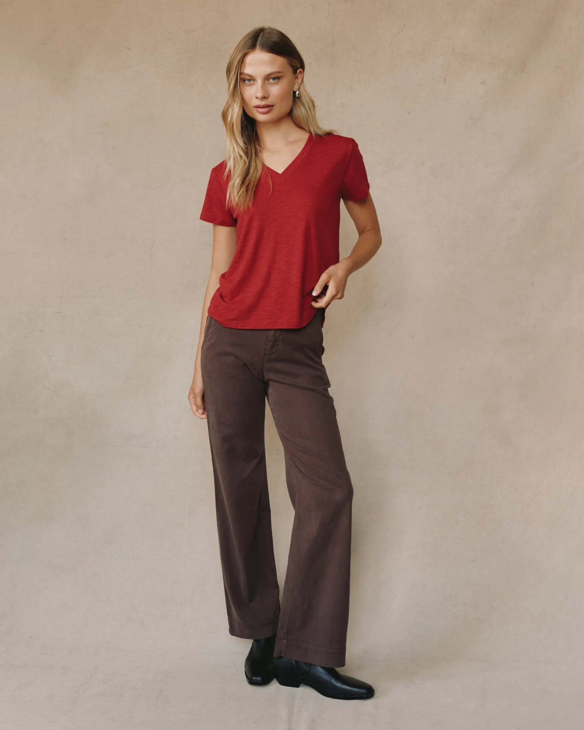 Side Slit V Neck Tee - Ruby Red sold by Bella Dahl product image thumbnail 2