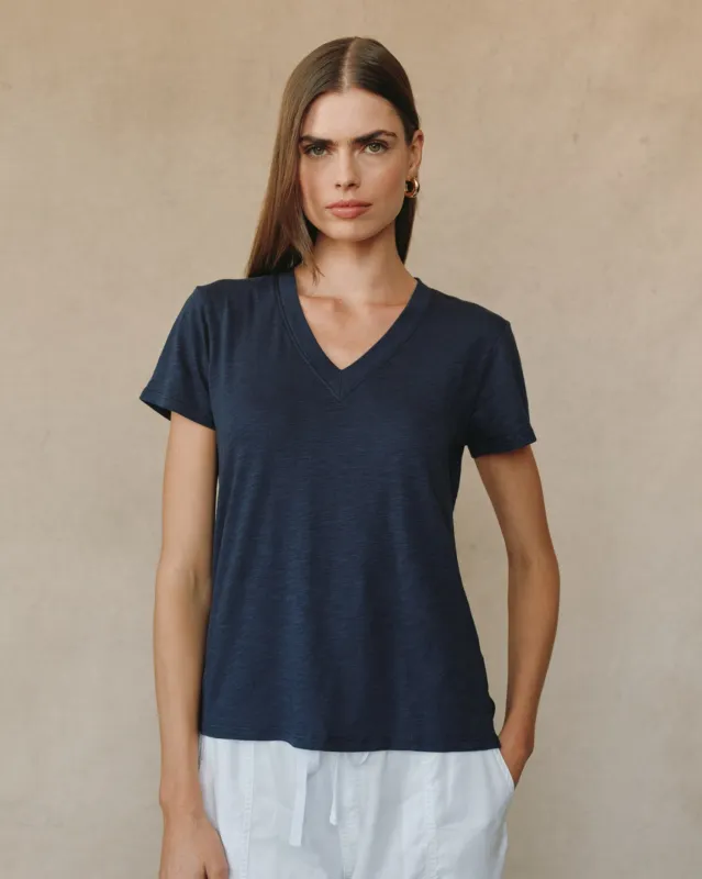Side Slit V Neck Tee  - Endless Sea sold by Bella Dahl