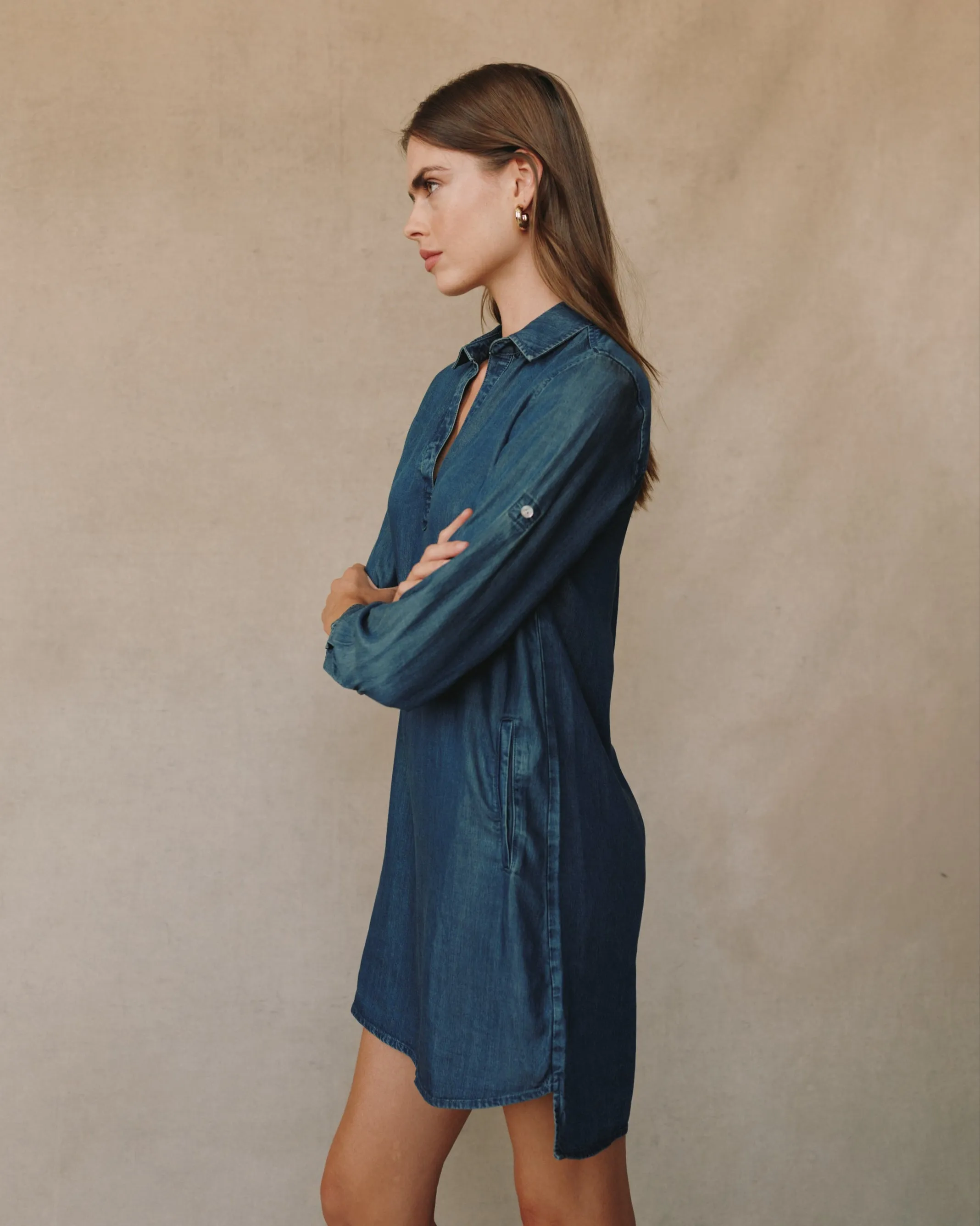 Long Sleeve A Line Shirt Dress - Twilight Rinse Wash sold by Bella Dahl product image thumbnail 4