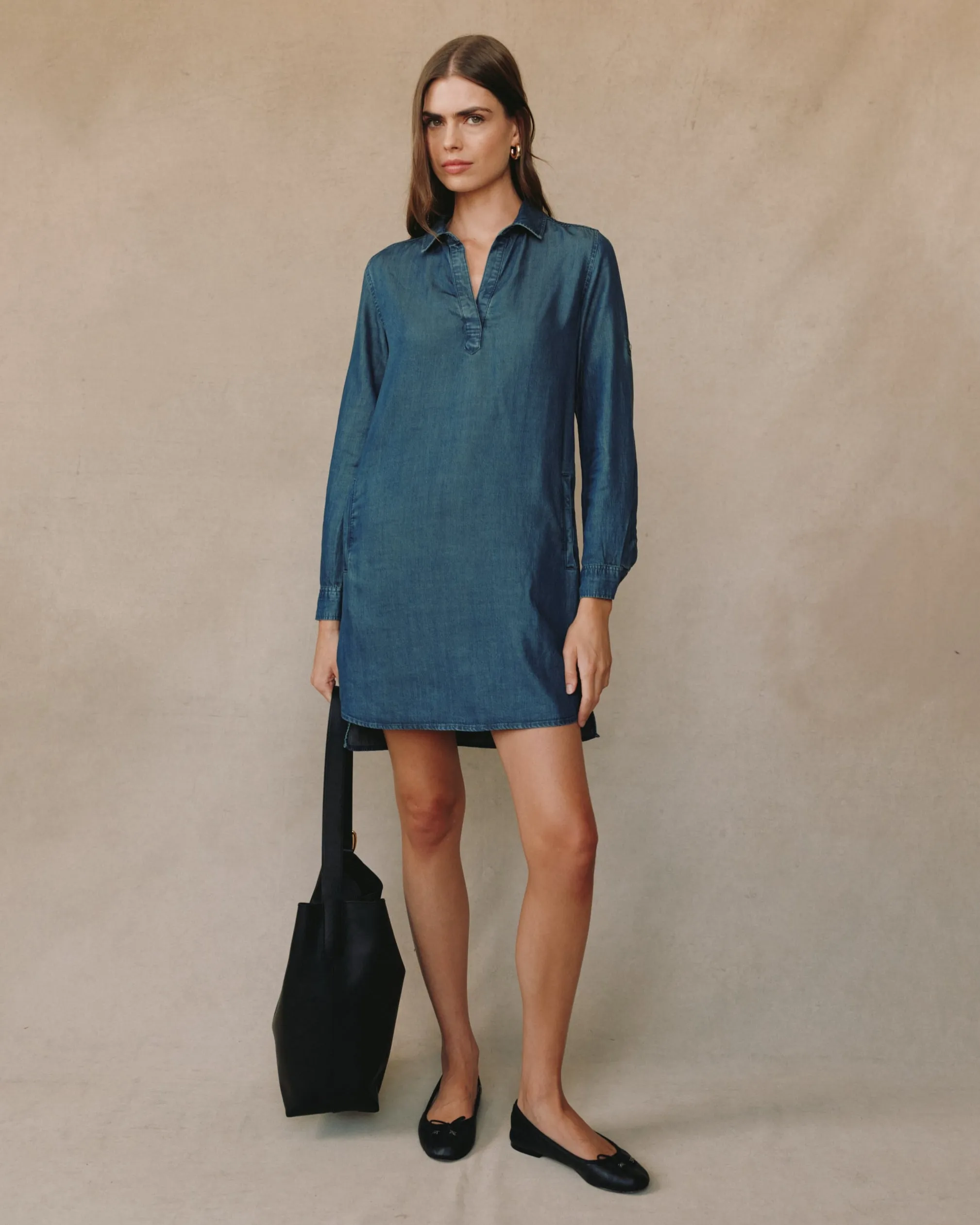 Long Sleeve A Line Shirt Dress - Twilight Rinse Wash sold by Bella Dahl