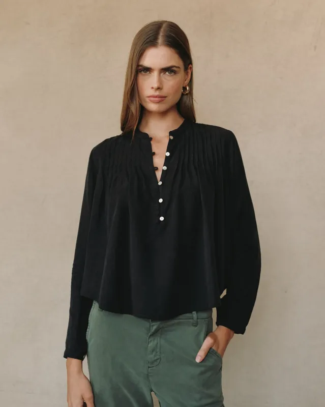 Long Sleeve Pintuck Pullover - Black sold by Bella Dahl