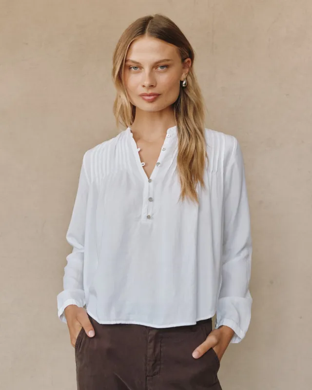 Long Sleeve Pintuck Pullover - White sold by Bella Dahl