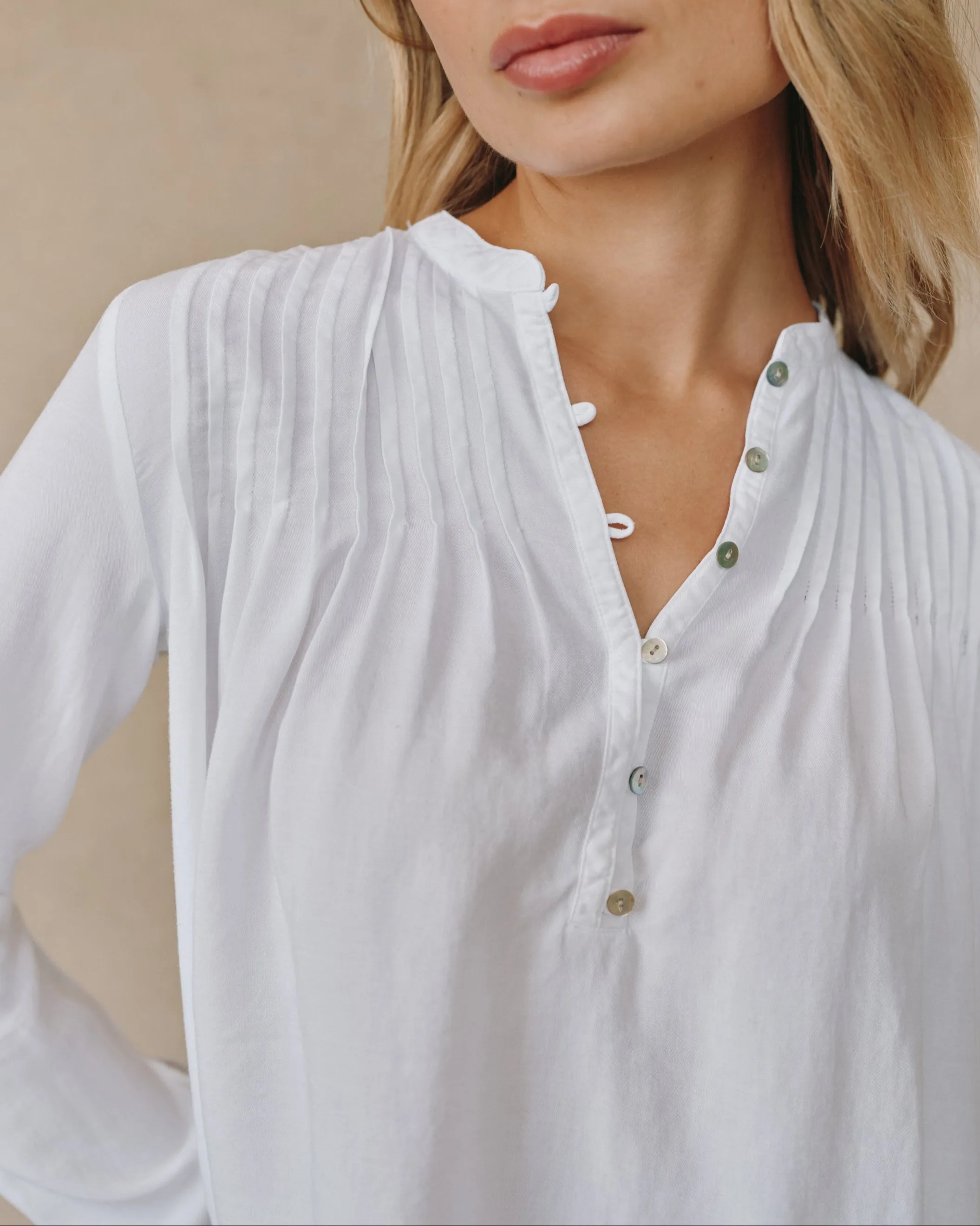 Long Sleeve Pintuck Pullover - White sold by Bella Dahl product image thumbnail 3